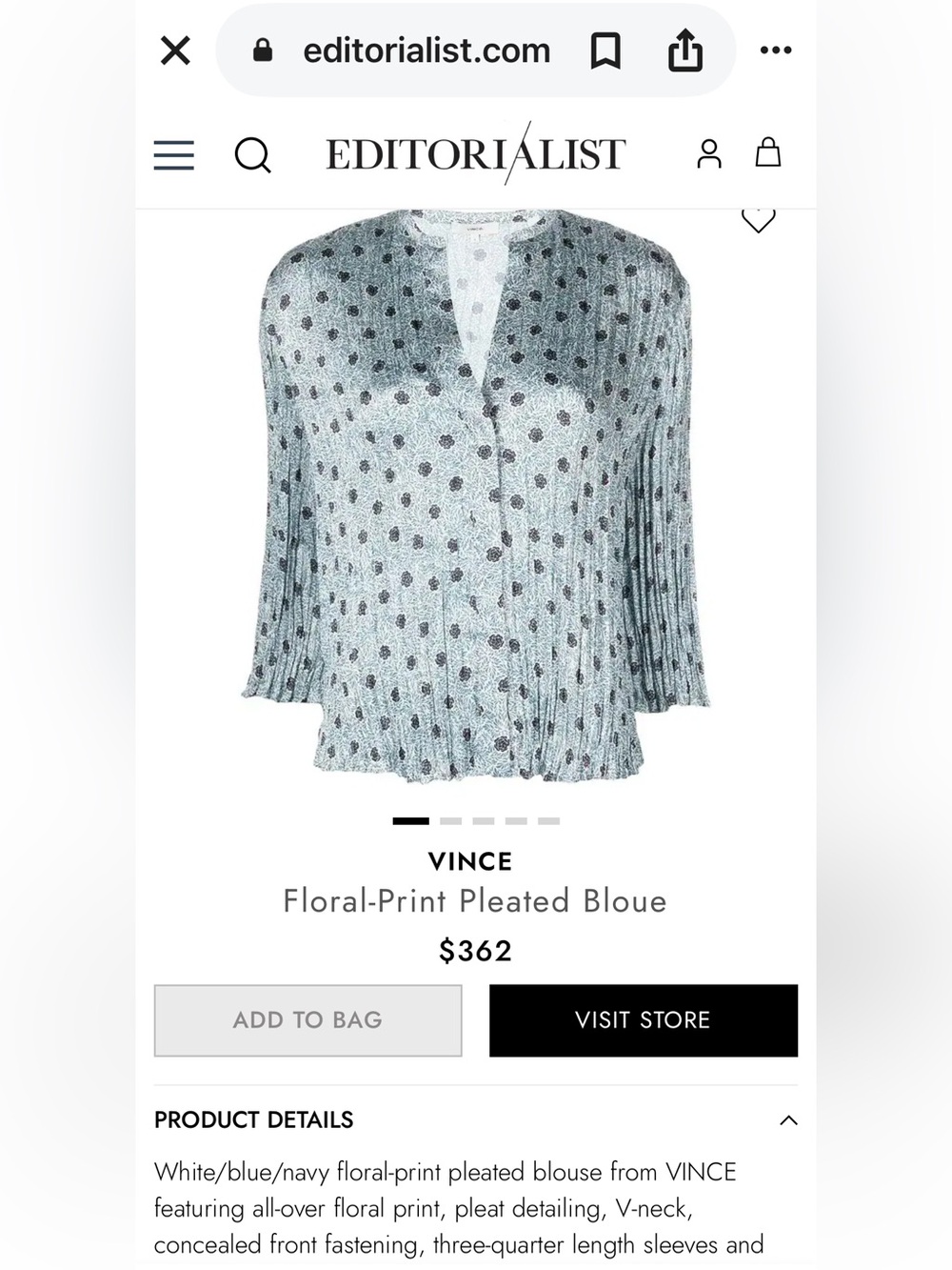 VINCE  Plus Size Blue Floral-Print Pleated Blouse Size 1X